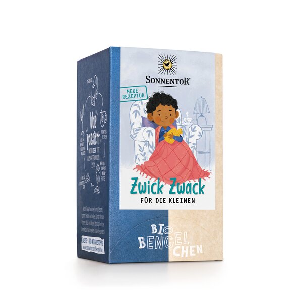 Zwick Zwack für die Kleinen Tee Bio-Bengelchen® bio 21,6 g, Doppelkammerbeutel | © SONNENTOR Zwick Zwack für die Kleinen Tee Bio-Bengelchen® bio 21,6 g, Doppelkammerbeutel | © SONNENTOR